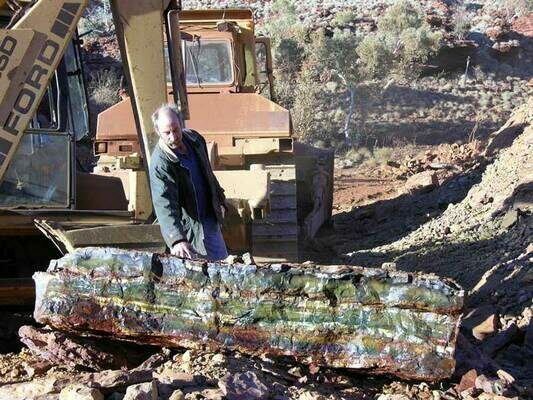 Large block of Tiger's Eye found during mining near Mt. Brockman.  Photo from Outback Mining